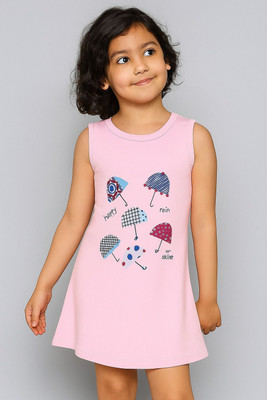 CERABI Girls Below Knee Casual Dress(Pink, Sleeveless)