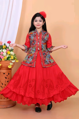 8 N STYLE Indi Girls Maxi/Full Length Casual Dress(Red, 3/4 Sleeve)
