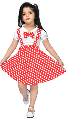 PERFECTPIVOT Indi Girls Midi/Knee Length Casual Dress(White, Short Sleeve)