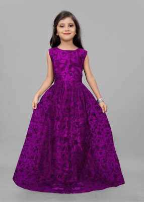 Aika Girls Maxi/Full Length Festive/Wedding Dress(Purple, Sleeveless)