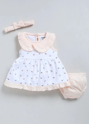 Smart Baby Baby Girls Midi/Knee Length Casual Dress(White, Orange, Sleeveless)