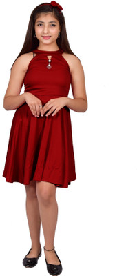 PERFECTPIVOT Girls Above Knee Casual Dress(Maroon, Sleeveless)
