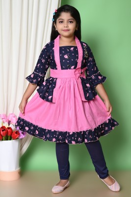 Sk style Girls Midi/Knee Length Party Dress(Pink, 3/4 Sleeve)