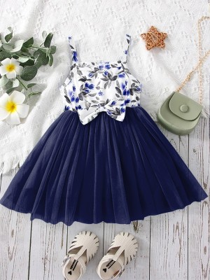 Further Girls Midi/Knee Length Casual Dress(Blue, Sleeveless)