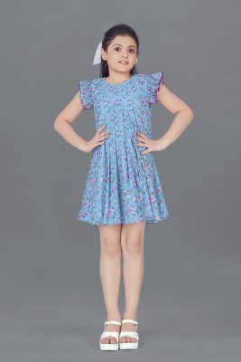 Fashion Dream Girls Above Knee Casual Dress(Blue, Short Sleeve)