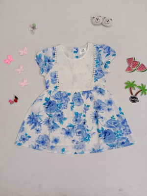 CREATIVE KID'S Indi Girls Midi/Knee Length Casual Dress(Blue, Cap Sleeve)