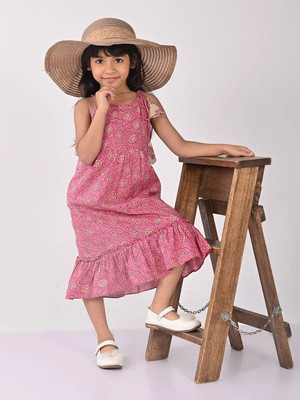 Sangria Girls Midi/Knee Length Casual Dress(Pink, Sleeveless)