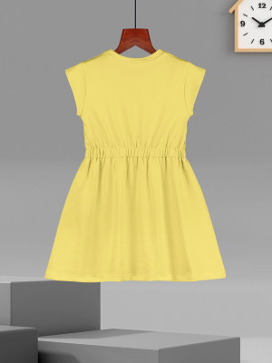 Hellcat Girls Midi/Knee Length Casual Dress(Yellow, Short Sleeve)