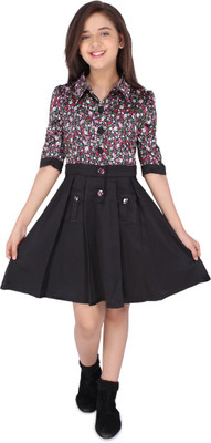 Cutecumber Girls Midi/Knee Length Casual Dress(Black, 3/4 Sleeve)