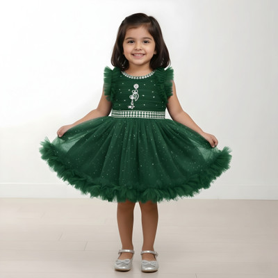 Sutayan Baby Girls Midi/Knee Length Festive/Wedding Dress(Blue, Sleeveless)