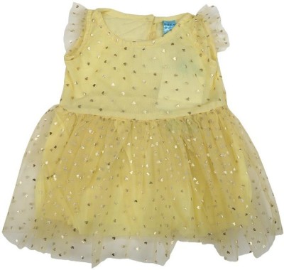 V-MART Indi Baby Girls Short/Mid Thigh Casual Dress(Yellow, Short Sleeve)