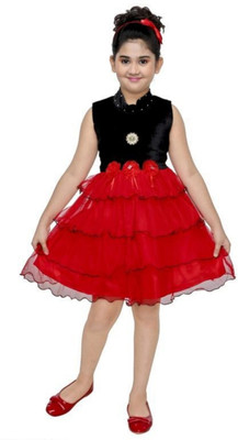OMG Collection Girls Midi/Knee Length Festive/Wedding Dress(Multicolor, Sleeveless)