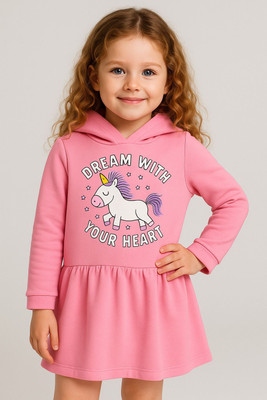 Lazy Shark Girls Midi/Knee Length Casual Dress(Pink, Full Sleeve)
