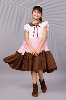gentsone Indi Girls Above Knee Casual Dress(Pink, Sleeveless)