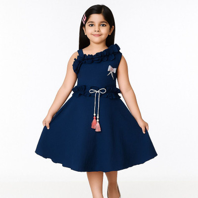 NBD Girls Midi/Knee Length Casual Dress(Blue, Sleeveless)