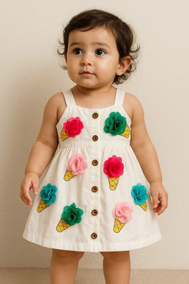 Baanou Baby Girls Above Knee Casual Dress(White, Sleeveless)