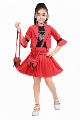 LUCKY FASHION WORLD Indi Girls Midi/Knee Length Casual Dress(Red, 3/4 Sleeve)