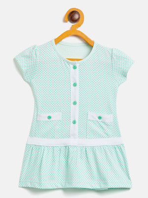 Camey Indi Baby Girls Midi/Knee Length Casual Dress(Green, Half Sleeve)