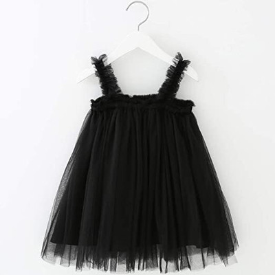tejmidam Girls Midi/Knee Length Casual Dress(Black, Sleeveless)