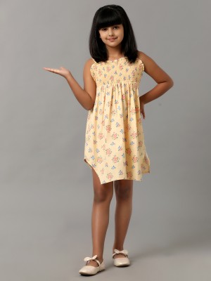 Under Fourteen Only Girls Above Knee Casual Dress(Yellow, Sleeveless)