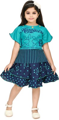 sahil collection Girls Midi/Knee Length Party Dress(Blue, Fashion Sleeve)