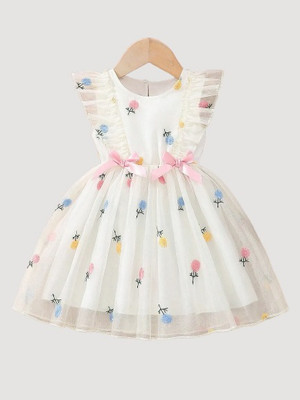 RADHE ENTERPRISE Baby Girls Midi/Knee Length Festive/Wedding Dress(White, Sleeveless)