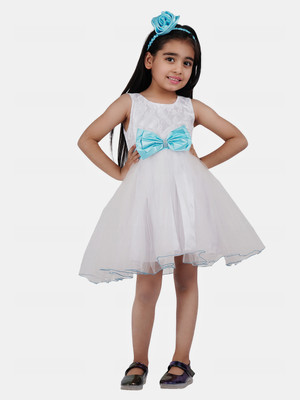 Wow princess Girls Midi/Knee Length Party Dress(White, Sleeveless)