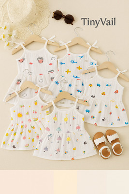 TinyVail Baby Girls Midi/Knee Length Casual Dress(White, Sleeveless)