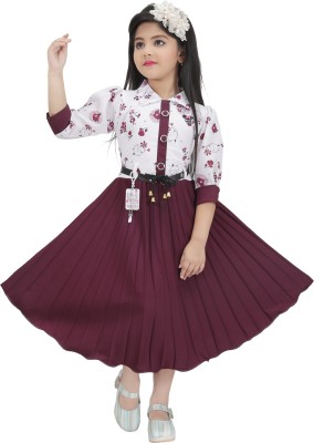 Senorita Fashion Indi Girls Below Knee Casual Dress(Maroon, 3/4 Sleeve)