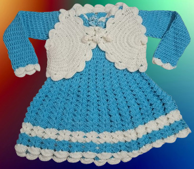 Sfw Indi Girls Below Knee Festive/Wedding Dress(Blue, Full Sleeve)