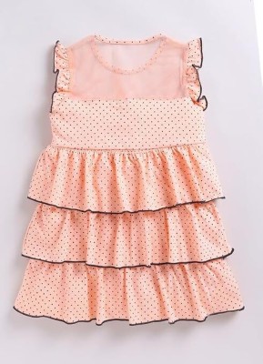 Mimino Indi Baby Girls Midi/Knee Length Casual Dress(Pink, Full Sleeve)