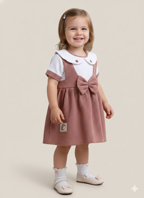 LACKii DOLL Indi Baby Girls Midi/Knee Length Casual Dress(Brown, Half Sleeve)
