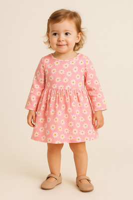 Niva lifestyle Baby Girls Midi/Knee Length Casual Dress(Pink, Full Sleeve)