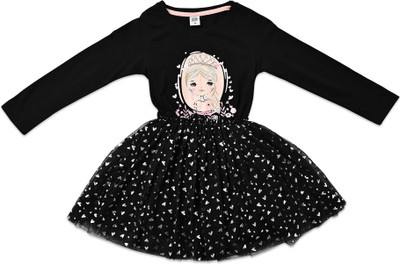 DECENT STUFF Girls Midi/Knee Length Casual Dress(Black, Full Sleeve)