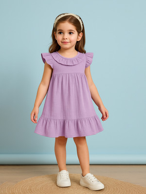 KIdbea Indi Baby Girls Above Knee Casual Dress(Purple, Short Sleeve)