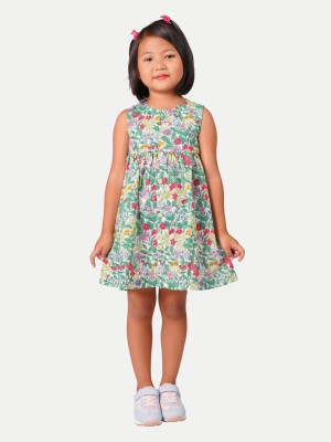 radprix Girls Above Knee Casual Dress(Green, Sleeveless)