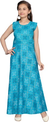 Aarika Girls Maxi/Full Length Party Dress(Blue, Sleeveless)