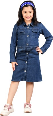 vyn Indi Girls Midi/Knee Length Casual Dress(Blue, Full Sleeve)