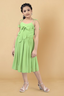 Fashion Dream Girls Midi/Knee Length Party Dress(Light Green, Sleeveless)