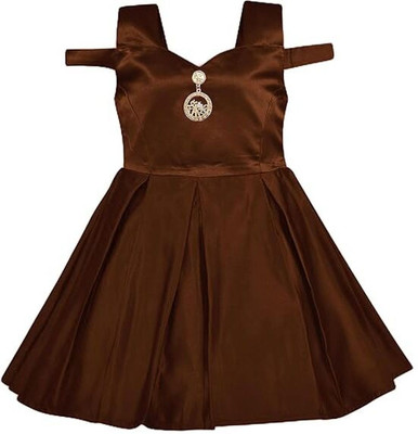 kavija Girls Midi/Knee Length Festive/Wedding Dress(Brown, Sleeveless)