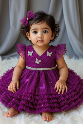 F B Collction Girls Maxi/Full Length Party Dress(Purple, Sleeveless)
