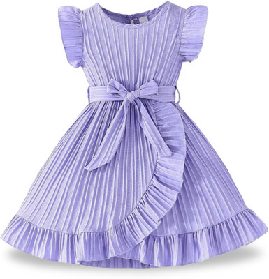 NEXZENS Indi Girls Midi/Knee Length Party Dress(Purple, Fashion Sleeve)