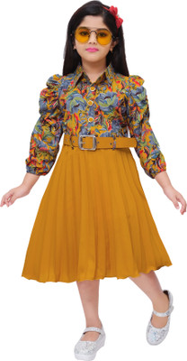 ChromaFashion Baby Girls Below Knee Festive/Wedding Dress(Yellow, Full Sleeve)