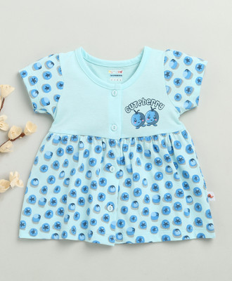 BUMZEE Baby Girls Above Knee Casual Dress(Blue, Cap Sleeve)