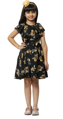 Rumy Fashion Girls Midi/Knee Length Casual Dress(Black, Half Sleeve)