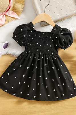 Elegant Attire Girls Midi/Knee Length Casual Dress(Black, Short Sleeve)