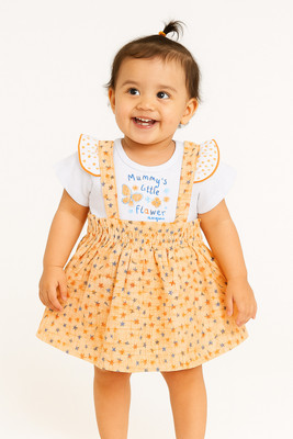 Barsa Tots Indi Baby Girls Midi/Knee Length Casual Dress(Orange, Short Sleeve)
