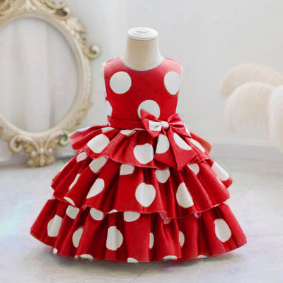 SHRIVALLI Girls Midi/Knee Length Party Dress(Red, Sleeveless)