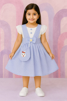 SAINAGARMENTS Indi Girls Below Knee Casual Dress(Light Blue, Half Sleeve)