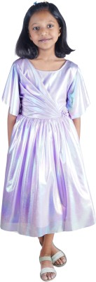 Fashionhub Girls Below Knee Party Dress(Purple, Short Sleeve)